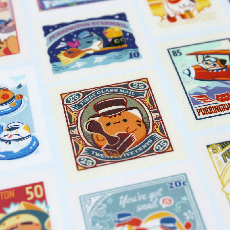 Purrington Retro Postal Stamps Sticker Sheet