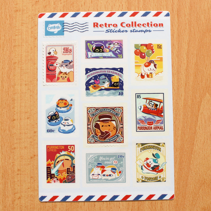 Purrington Retro Postal Stamps Sticker Sheet