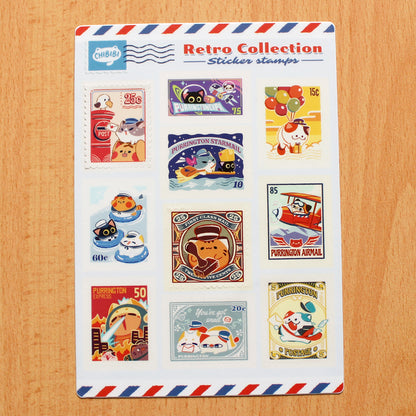 Purrington Retro Postal Stamps Sticker Sheet